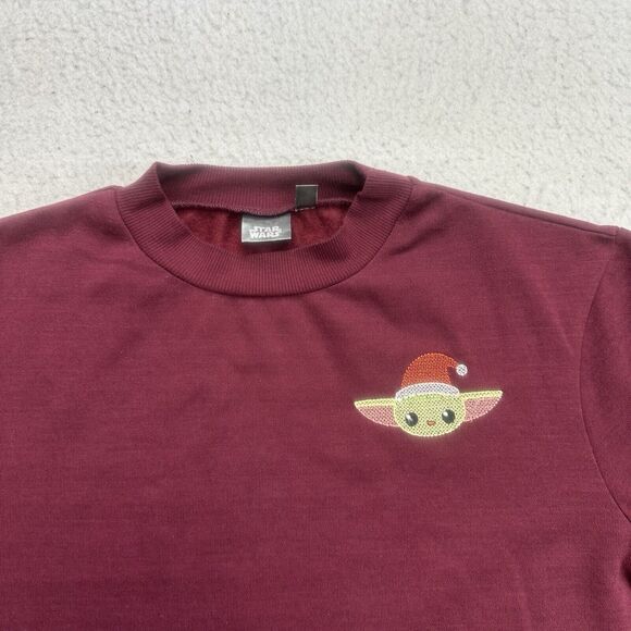 Star Wars Christmas Sweatshirt Womens Medium M Red Baby Yoda Long Sleeve Holiday - Picture 3 of 11